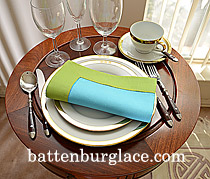 Multicolor Hemstitch Napkins. Aqua Blue with Macaw Green color - Click Image to Close